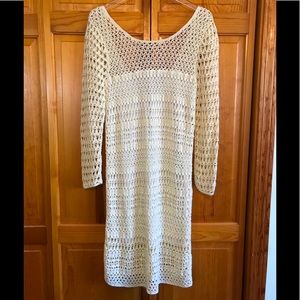 Club Monaco Crochet Dress Cream Long Sleeve Ivory Cream Sz Medium